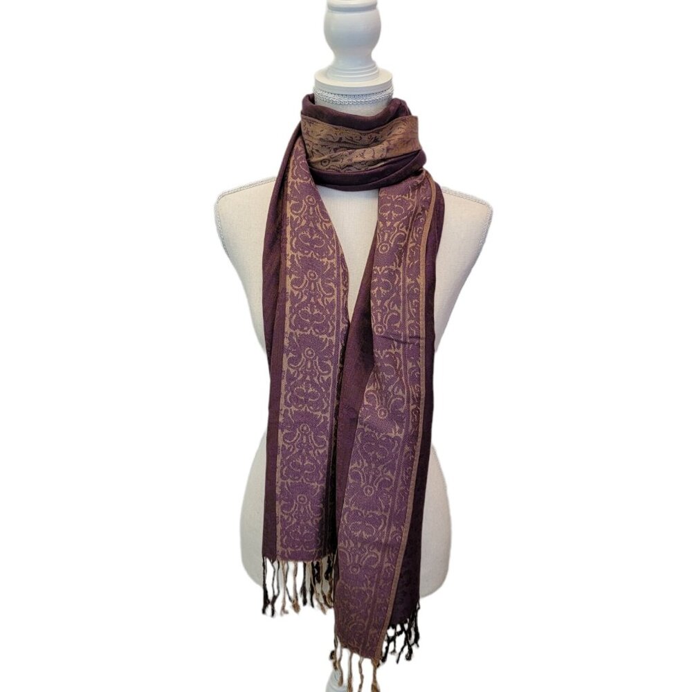 Pashmina Brand Shawl Scarf Shades of Purple Fringe Excellent Condition